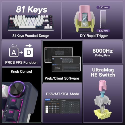 Image of Redragon K673 HE Rapid Trigger Gaming Keyboard, 81 Keys 8K Wired Mechanical Keyboard w /Next-Gen UltraMag 100% POM Silky Magnetic Switch, Dual-Module Floating Structure Design, 2-Layer Noise Dampening
