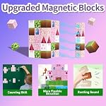 Magnetic Building Blocks 100PCS,Pink Castle Magnetic Building Cubes Magnetic Tiles Stacking Toys for Toddlers, Magnetic Blocks Sensory Toy Gifts for Boys Girls Aged 3 4 5 6 7 8 9 10 Years Old