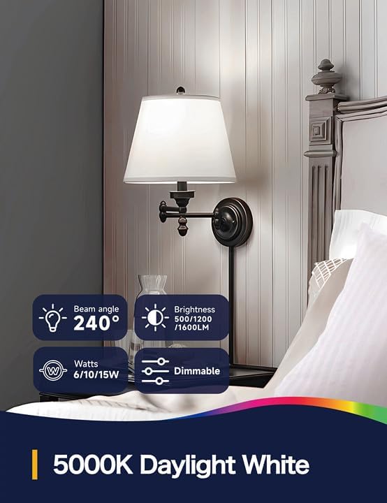 Miniatura 6 de Bombillas LED de 3 vías, luz diurna blanca, 5000 K, bombillas de 3 vías equivalentes a 30 70 100 W, bombillas A19 de tres vías, base media E26,