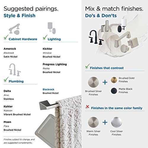 Image of Amerock Blackrock 9-5 /16 inch Brushed Nickel Pivoting Toilet Paper Holder | Decorative bathroom hardware in durable Zinc construction; mounting hardware included for easy installation