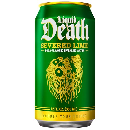 Liquid Death Soda-Flavored Sparkling Water - Severed Lime (Classic Lime Soda), Less Sugar*, Huge Flavor, No Caffeine, No Artificial Sweeteners, 12 Fl Oz (Pack of 12)