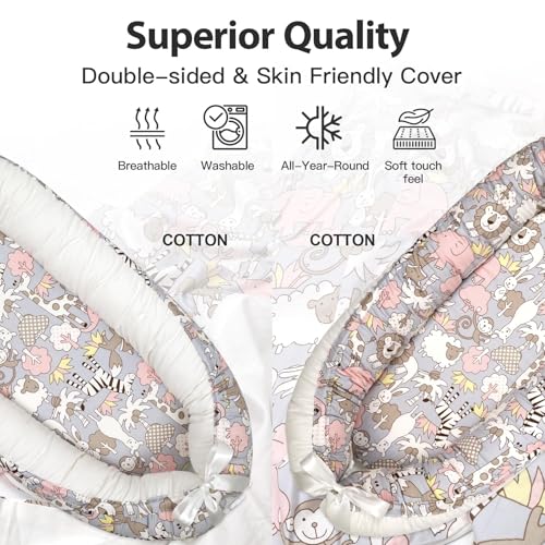 Image of Infant Support Cushion-Breathable and Soft Organic 100% Cotton, Portable Tummy Time Mat with Removable Support Cushionr Cover, Floor Baby Support Cushion for Newborn - Sheep Monkey