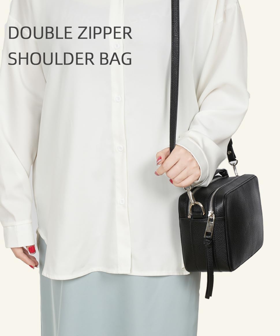 Leather Crossbody Bag for Women, Purses For Women, Satchel Bag 2 Zipper Compartments 2 Straps and External Pouch