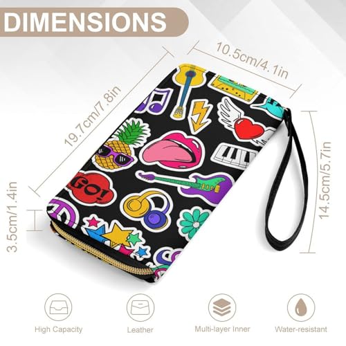 Colorful Guitar Hippie Wallets for Womans Travel Business Shopping Money Clips Handbag Purse Zipper Pocket Wallet Strap Purse2
