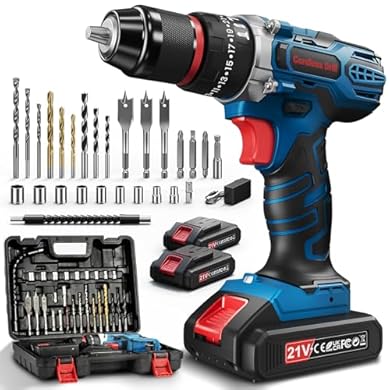 Foto di Avvitatore a Batteria, 21V Trapano con 2 2.0Ah Batteries, 45Nm Trapano a Percussione, 25+3 Coppie, LED Luce, 2 Velocità, 29 Accessori, Per Casa Progetto Drill