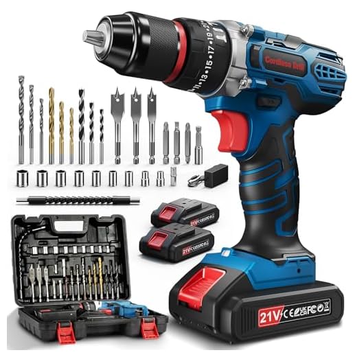 Perceuse Visseuse Sans Fil, 21V Visseuse Devisseuse Sans fil avec 2 Batteries, 45Nm Perceuse Percussion, 25+3 Réglages de Couple, 10mm Métal Mandrin Verrouillage, 2 Vitesses, 27 Accessoires, LED