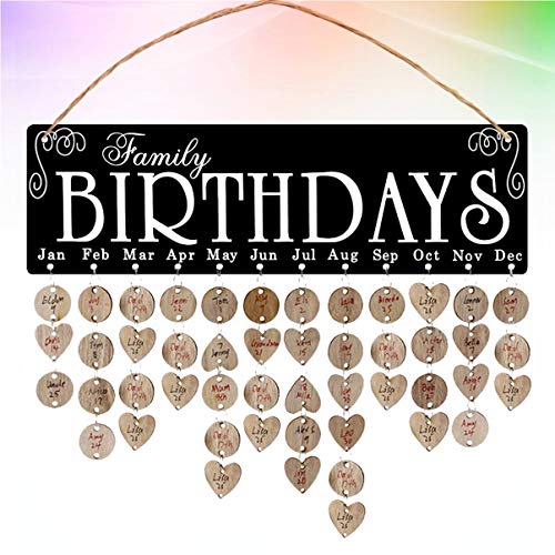 Garneck Houten Familie Verjaardagskalender Muur Opknoping Verjaardag Herinnering Board Plaque Diy Verjaardag Tracker Gift Voor Mam Papa Vrienden Home Decor (Rood) - Image 6