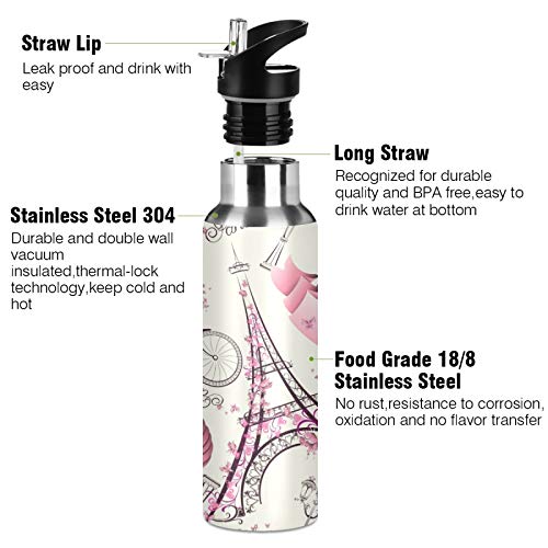 AUUXVA-Eiffel-Tower-Paris-France-Flower-Water-Bottle-Vacuum-Insulated-Stainless-Steel-Thermos-Mug-Kids-Water-Bottle-with-Straw-and-Handle-Keep-Hot-Cold-Sport-Bike-Fit-Travel-Outdoor-20-oz