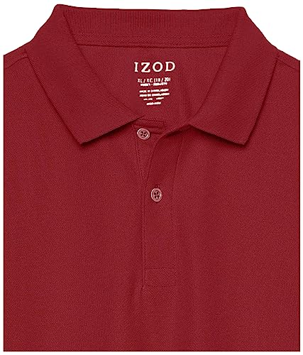 IZOD Boys' School Uniform Short Sleeve Polo Shirt, Button Closure, Comfortable & Soft Pique Fabric, Burgundy3
