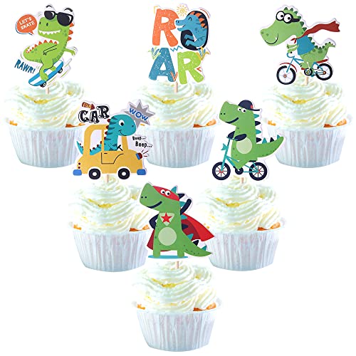 36 Pack Dinosaur Cupcake Toppers Glitter Roar Dinosaur Cupcake Picks Dino Theme Baby Shower Kids Birthday Party Cake Decorations Supplies Green #TOP11