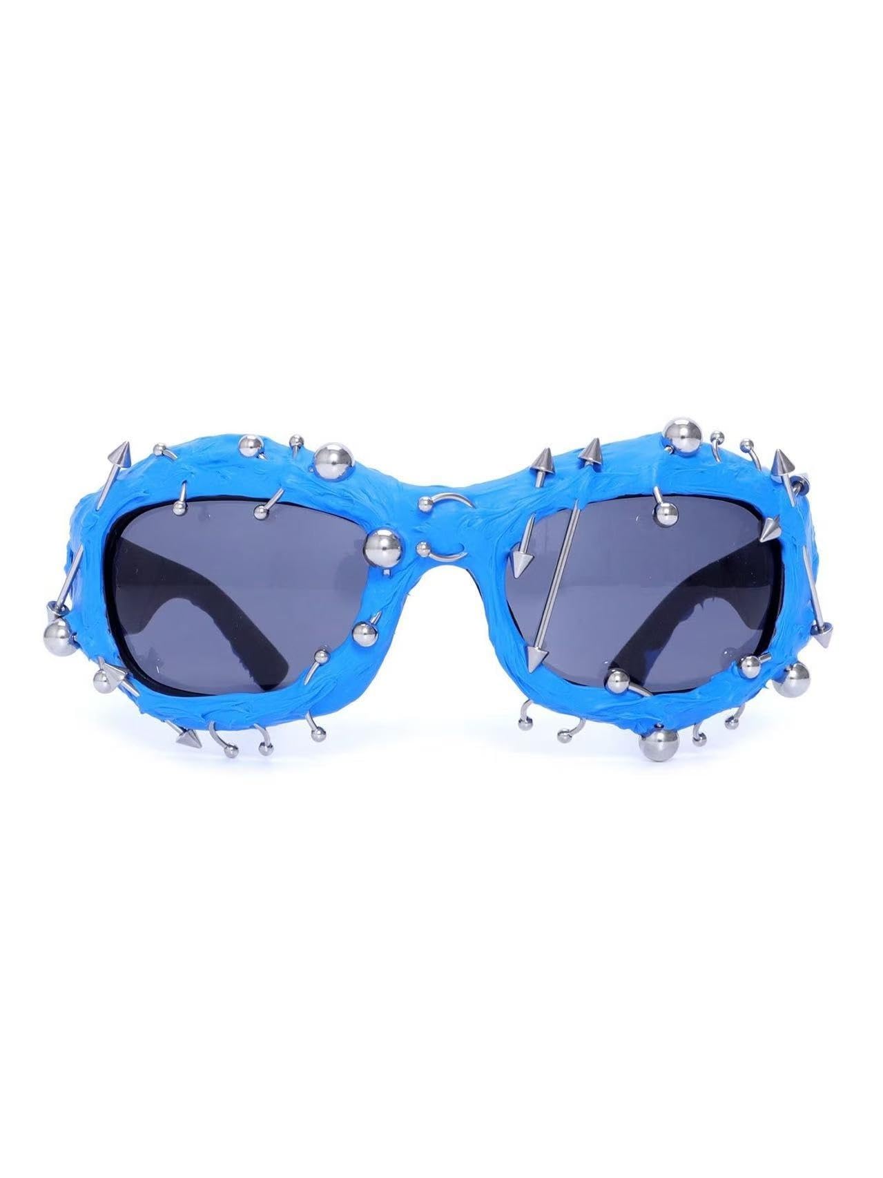 Lunettes de soleil d'extérieur punk bleues décoratives avec rivets personnalisés