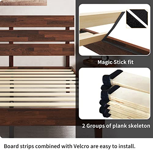 Crisinant Wood Bed Frame With Headboard/Solid Wooden Platform Bed/Sturdy Wood Foundation/No Box Spring Needed/No Noise / 14 Inch, Queen #TOP5