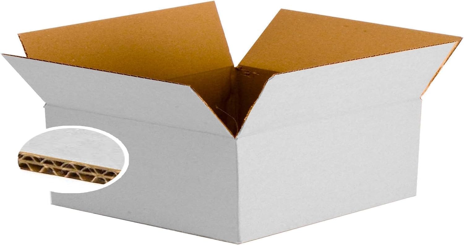 SIMPLETEK - 8 Pcs. Scatole di Cartone 70 x 55 x 17 Cm | Colore Bianco | Rinforzata a Doppia Onda