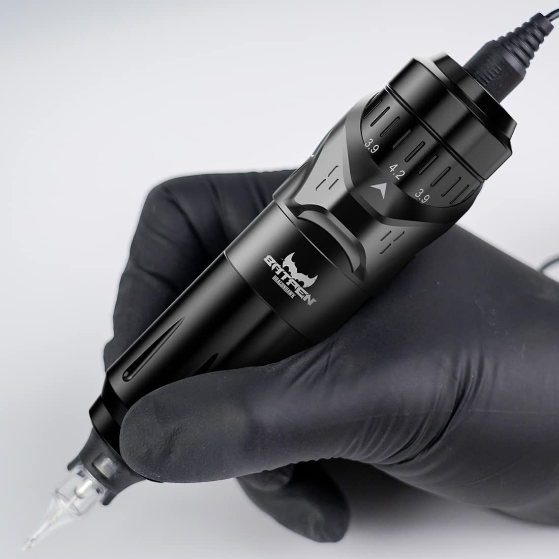 Dragonhawk Fold Tattoo Pen Machine 2.4mm-4.2mm 7 Strokes Length Professional Cartridges Gun Custom Motor for All Tattoo Styles Q850 (Black) 2