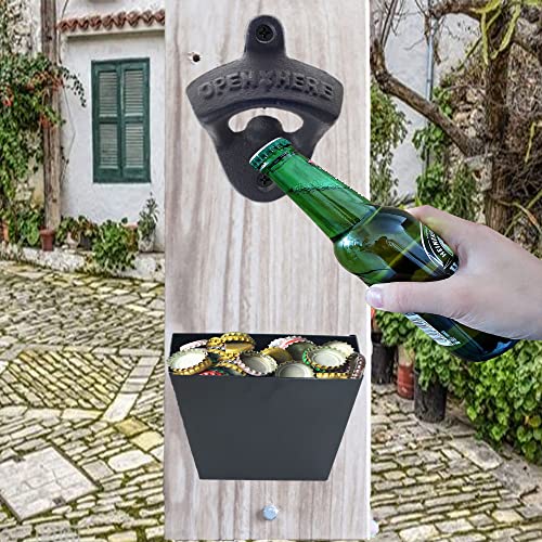 Haiicen Black Cast Iron Beer Bottle Opener Wall Mounted With Cap Catcher Combo #TOP1