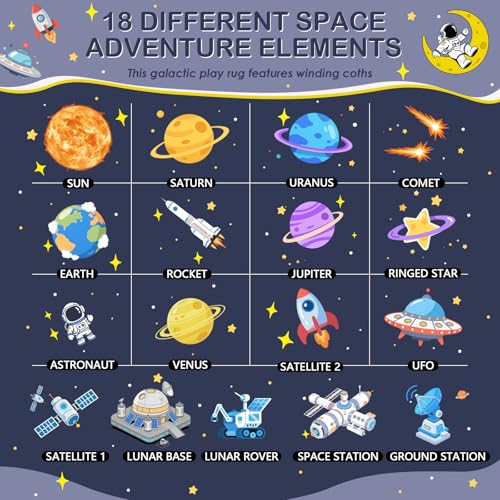 Image of Space Rug for Boys Room 3x5 Feet, Solar System Kids Rugs for Bedroom, Non Slip Galaxy Play Mat, Educational Planet Carpet with Track for Playroom Nursery Classroom Decor
