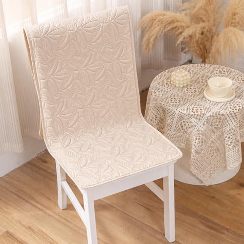 Image of HOMETHREADS Non-Slip Chair Cover-Universal Fit for Kitchen & Dining Chairs-Cushioned Comfort - Stylish Machine Washable Seat Cover -145x45Cm (Cream, Pack of 2)
