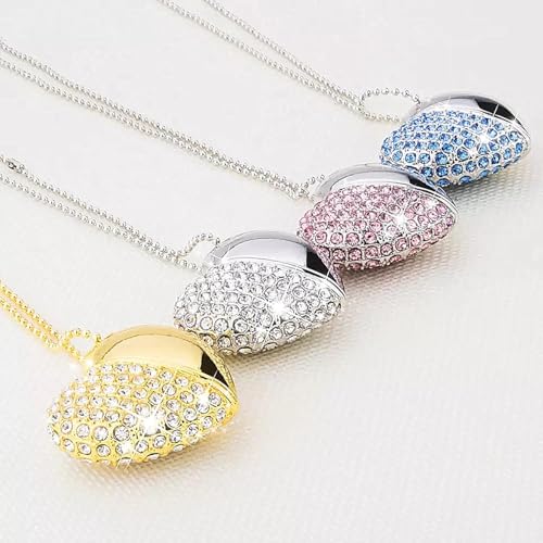 Diskiaplus Jewellery USB 3.0 Flash Drives 64GB Heart Shaped Necklace USB 3.0 Memory Stick, 4 Colours