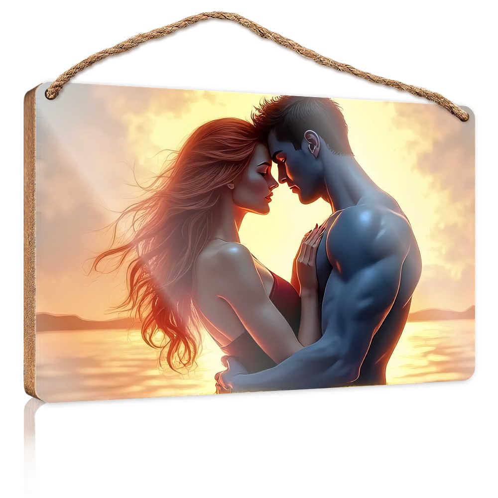 Abipuir Hanging Wall Decor Sign Romantic Sunset Embrace Wooden Sign Hippie Decor Funny Sign Decor(20X30CM)
