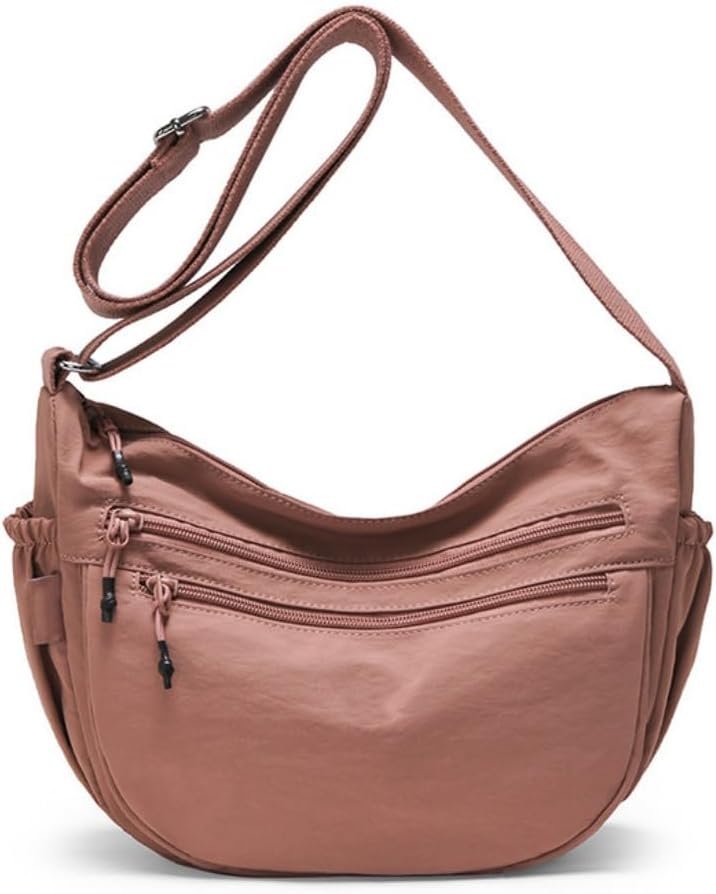 Trendy Small Crescent Bag Nylon Crossbody Bags for Women Lightweight Hobo Luna Bag Multi-Pocket Shoulder Crossbody Purses