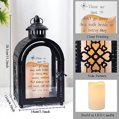 TRIROCKS Memorial Lantern Holder 28cm High Walk Beside Us Remembrance with LED Candle and Love Pattern Bereavement Sympathy Gifts for Funeral Service Loss of Loved One (Black) - Image 2