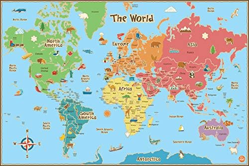 Wall Pops WPE0624 Kids World Dry Erase Map Decal Wall Decals