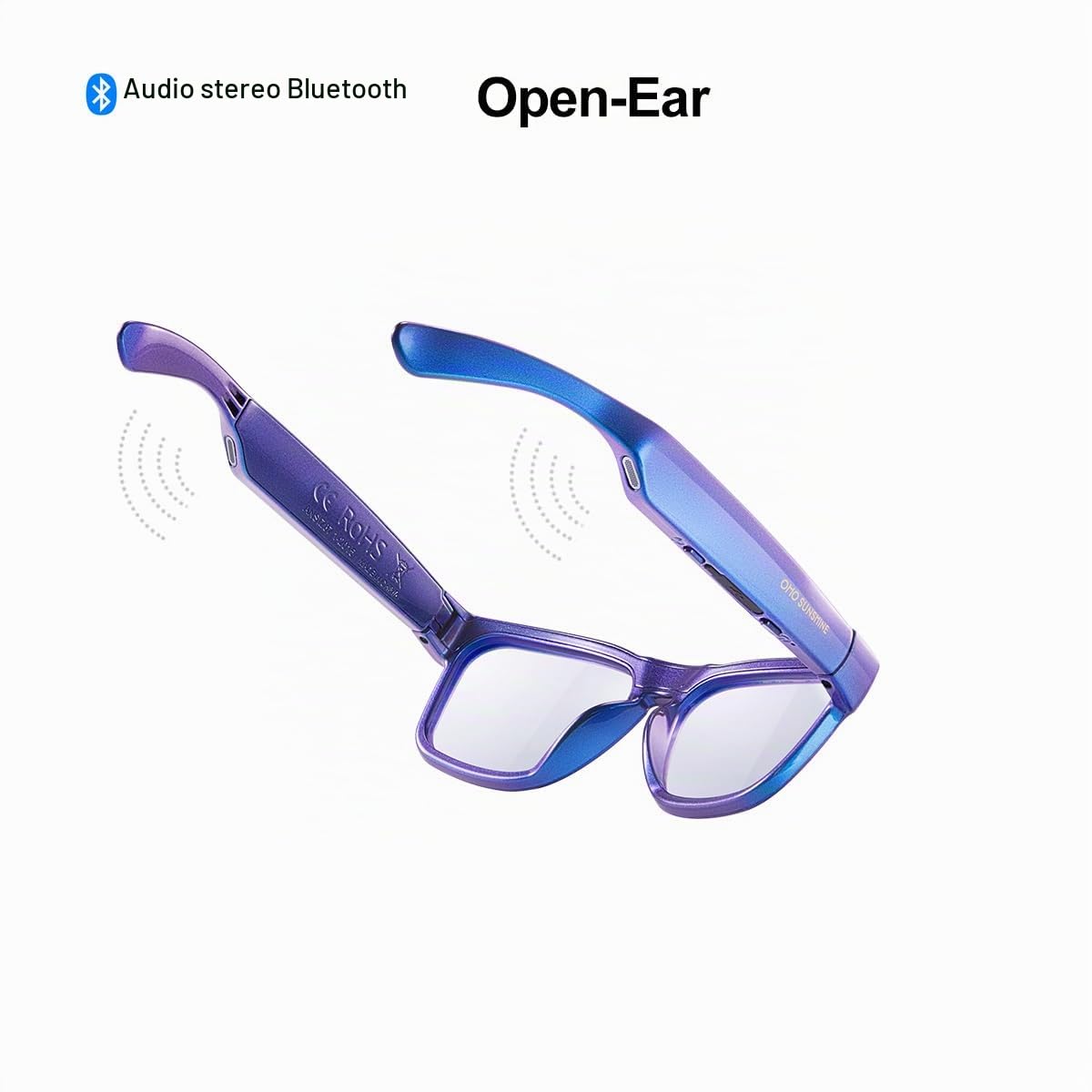 OhO sunshine AI Translation Smart Glasses con altoparlante Bluetooth con cornice blu e lente fotocromatica per esterni e interni