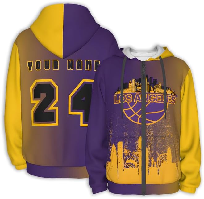 Basketball Custom Full-Zip Hoodies for Men Personalized Sweatshirts Customized Hoodie with Name Numbers Fans Gifts