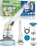Electric Spin Scrubber with 5 Replaceable Cleaning Brush Heads, 360-degree Cordless Scrubber for Bathroom, Tub, Tile, Floor, and Car - Adjustable Extension Arm for Hard-to-Reach Areas
