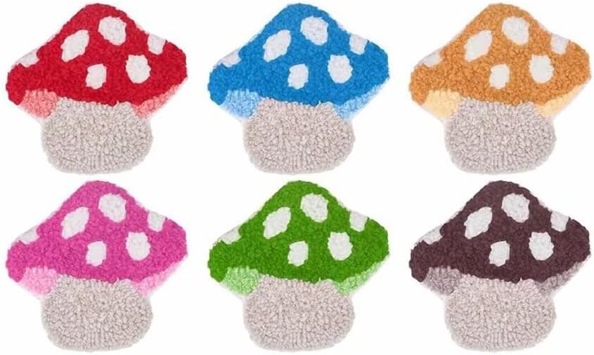Punch Needle Coaster Kit 6 Patterns Mushroom Tufted Rug Pads, DIY Needle Punch Coaster Kit for Adults Beginners with Adhesive Felt Yarns Embroidery Hoop Tools Instruction
