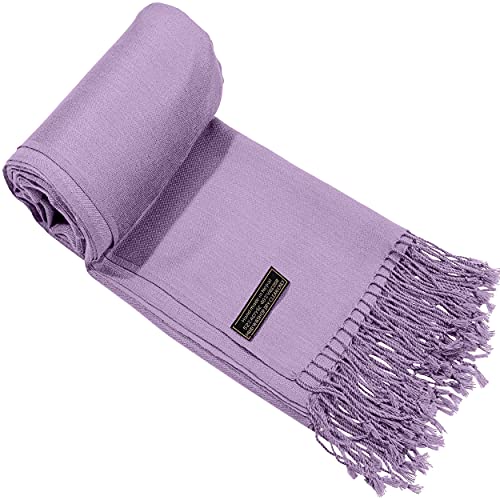 CJ Apparel Light Purple Lilac Mauve Magenta Solid Color Tassels Design Nepalese Shawl Seconds Scarf Wrap Stole Throw Head Wrap Pashmina Hand Made in Nepal New2