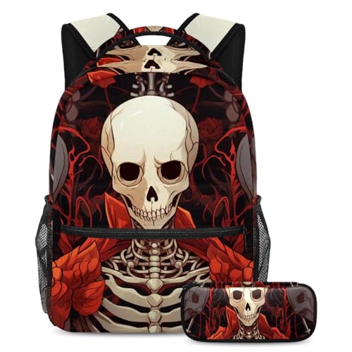 Cartables crâne d'horreur rouge grand format parfaits pour les cours et voyages
