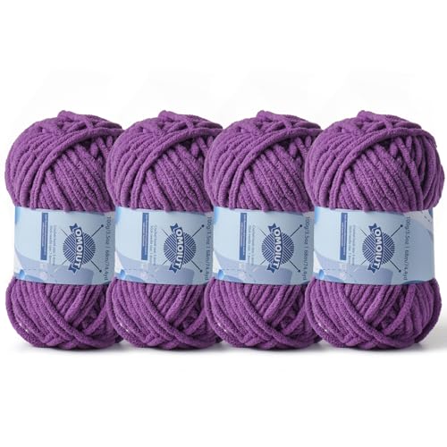 Image of 4 Pack Chunky Chenille Yarn for Crocheting, Baby Yarn for Crocheting Soft Blankets, Bulky Yarns for Crochet Amigurumi, 400g (297yds) Fluffy Velvet Yarns for Hand Knitting (4 Purple)