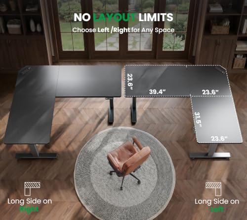 Image of SIAGO L-Shaped Standing Desk - 63 x 55 Inch Adjustable Corner Standing Desk with Charging Station - L Shape Sit Stand Table with Memory Controller, Splice Board for Home Office