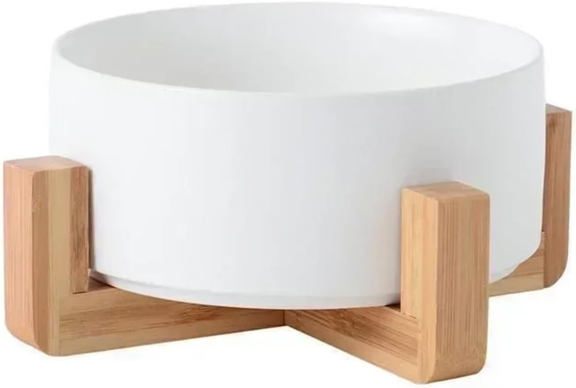 1 Pcs Pet Bowl Cat Wooden Rack Large Capacity Food Water Feeder Home Small Ceramic Accessories(Gray)