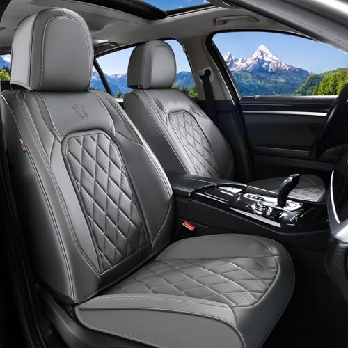 Image of Coverado Car Seat Covers, Front Seat Cover, 2 Pack Luxury Faux Leather Seat Covers for Cars, Waterproof Car Seat Protector, Gray Car Seat Cover, Universal Car Seat Protectors Fit for Most Cars
