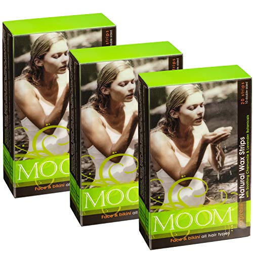 Moom Face Wax Strips For Women With Natural Soothing Chamomile & Lavender Hair Removal Waxing Strips With Cucumber & Vitamin E Finishing Oil – Perfect For Face & Bikini (20 Pre-Waxed Strips) 3 Pack #TOP6