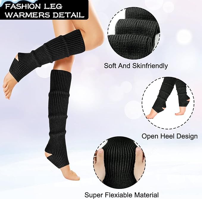 Knitted Stirrup Leg Warmers for Girls & Women - Extra Soft Long Leg Warmers for Winter, Yoga & Dance4