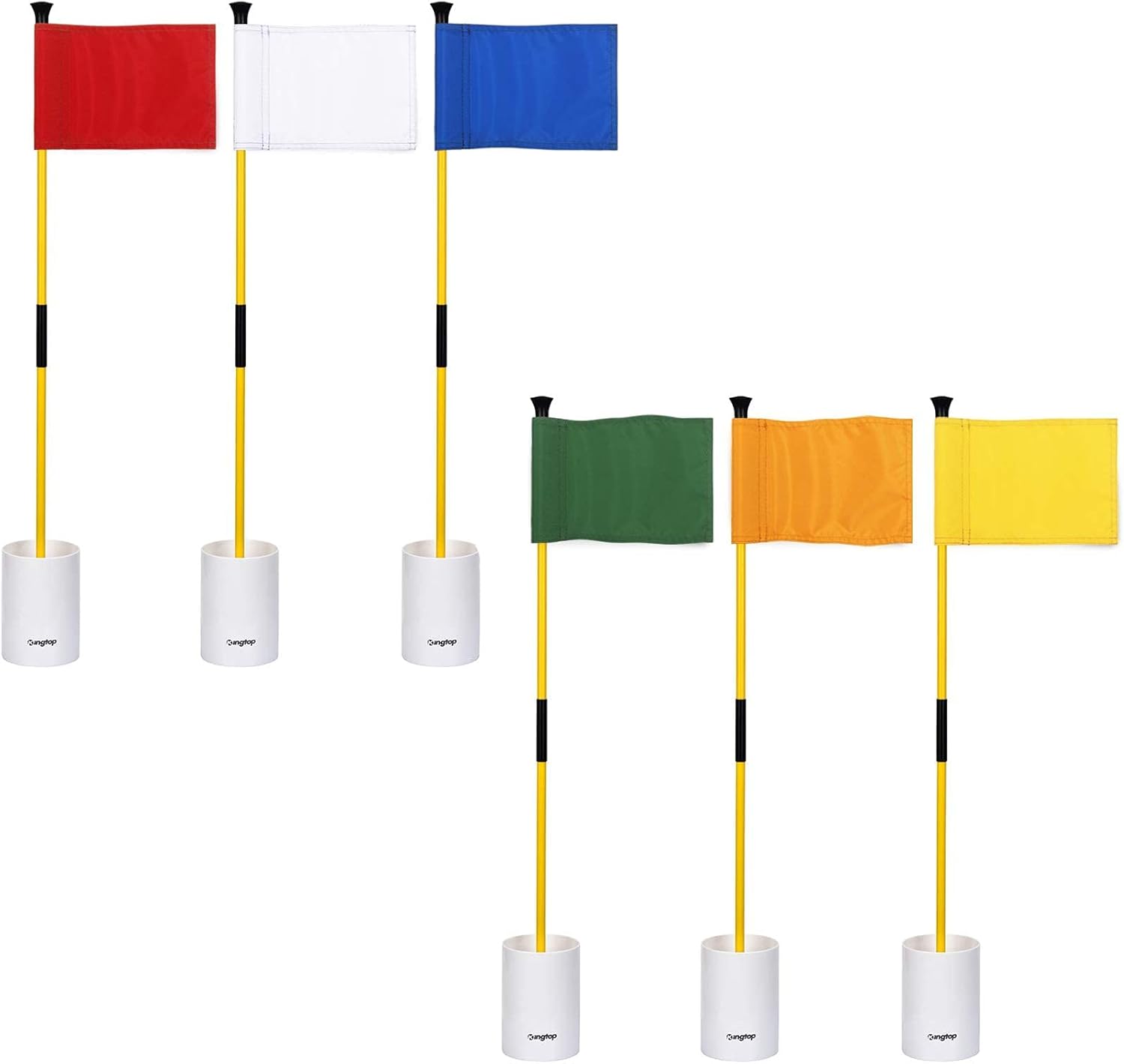 KINGTOP Golf Flagstick Mini, Putting Green Flag for Yard, 3 Feet Flagpole 2-Section Design, Golf Pin Flags Hole Cup Set, 6" Putting Cup, 6-Pack