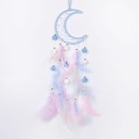 Vista 18 de Pretty Jolly - Atrapasueños azul de gato para niños, decoración de pared con pompones y plumas, atrapasueños hecho a mano para niños, decoración