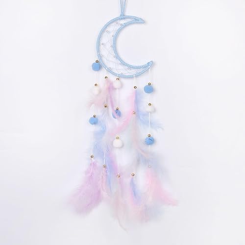 Miniatura 18 de Pretty Jolly - Atrapasueños azul de gato para niños, decoración de pared con pompones y plumas, atrapasueños hecho a mano para niños, decoración