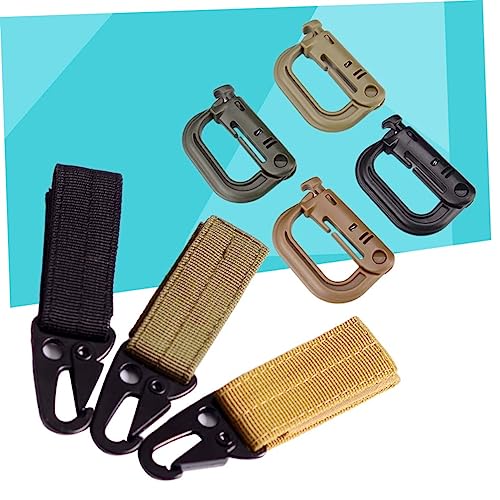 Mipcase 7pcs Nylon Webbing Key Chain Set Outdoor Equipment with D Ring Buckles Mud Color and Wolf for Climbing Camping and Backpacking