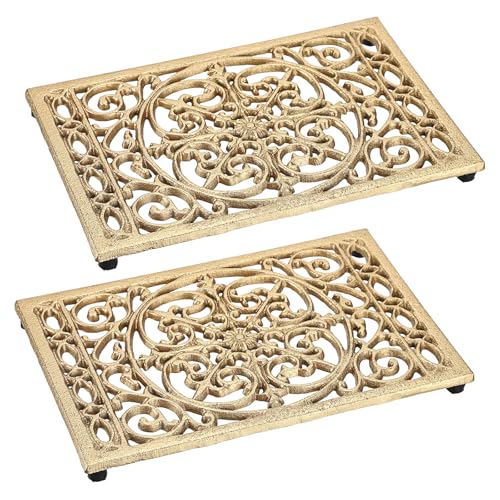 2pcs Dessous de Plat rectangulaire en Fonte Vintage avec Pattes en Caoutchouc protéger Les Plats...