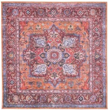 RugVista Georgia Oriental Teppich, 240 x 240 cm, Rot/Blau | Orientalische, Quadratisch, Mittlerer Stapel, Maschinenwäsche, Oeko-Tex 100