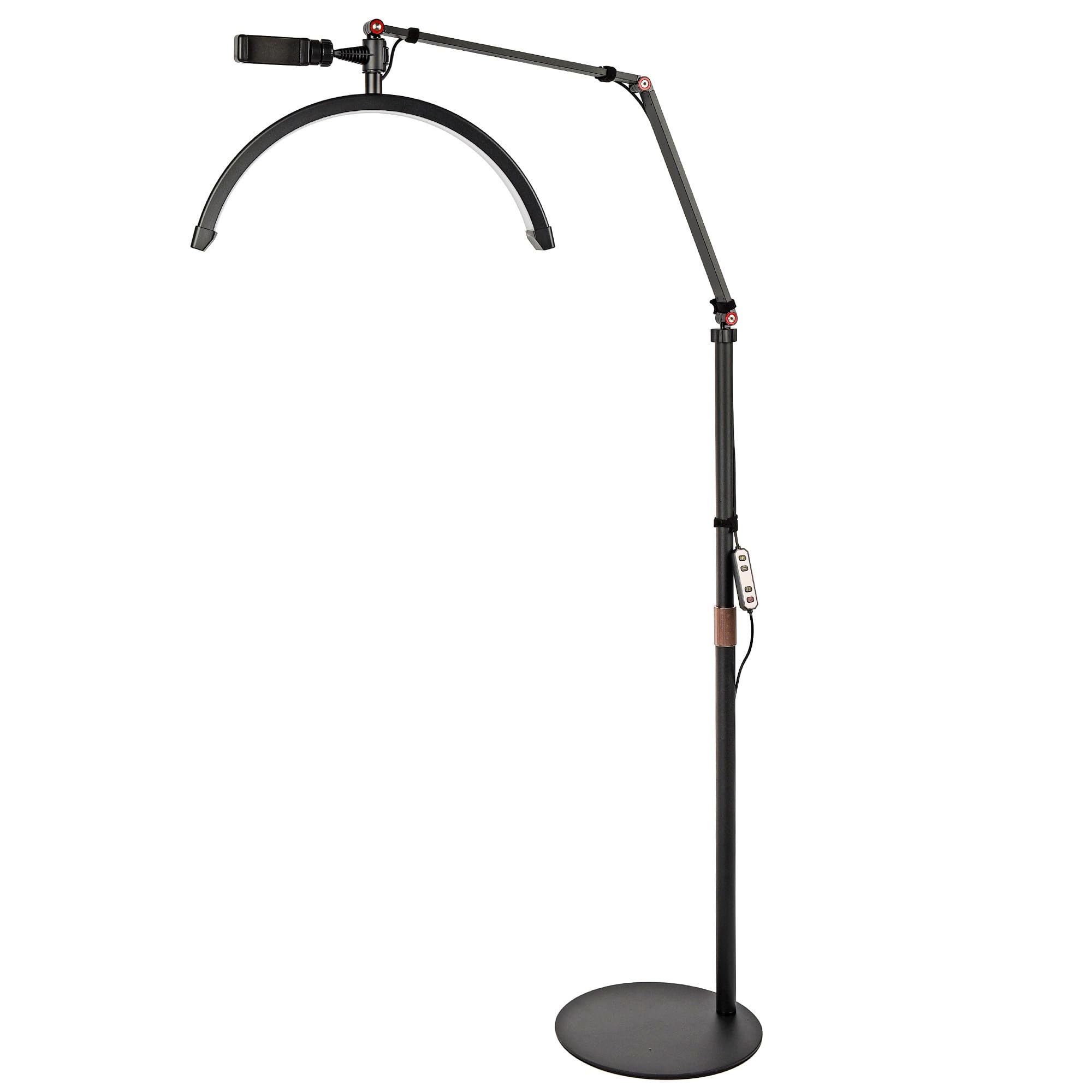 ayex Halbmond-Bodenfülllicht LED Beauty Licht 20W, dimmbar, 360° drehbar, Telefonhalter