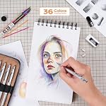 Nicpro 20PCS Crayon mécanique métallique en cuir, 0.3, 0.5, 0.7, 0.9 mm & 2mm Supports de crayons en plomb, 9 Tube (4B 2B HB 2H) Recharges de plomb(Noir & Couleurs), effacements pour dessin de dessin d'art