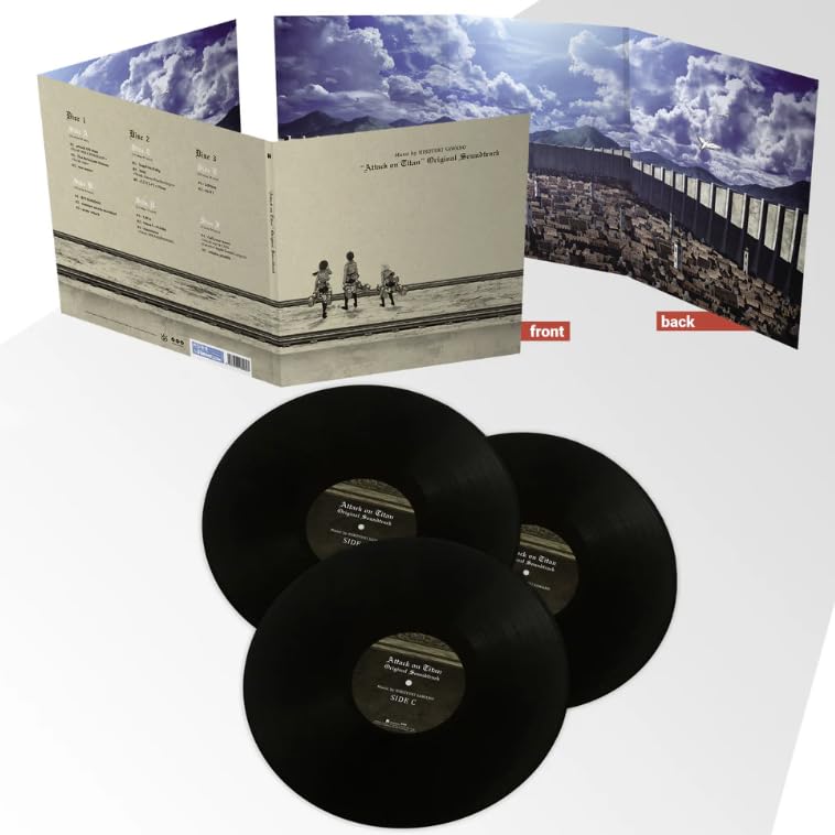 Attack on Titan Season 1 Soundtrack Tri-Fold Jacket With 3 × Black Records