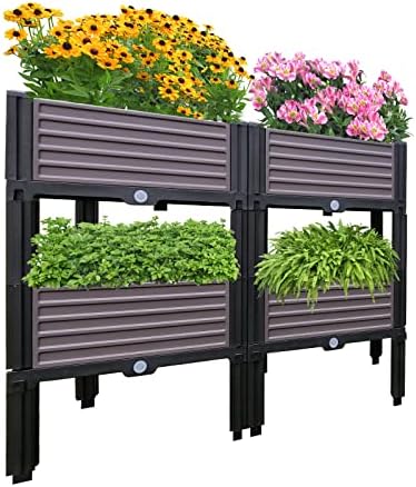 Retouhqp 4 Packs Raised Garden Bed with Legs Planters for Outdoor Plants, Planter Raised Beds Kits Planter Box for Garden Patio Balcony for Flowers Vegetables Tomato Herbs