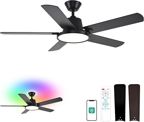 Miniatura 1 de Orison Ventiladores de techo con luces, ventilador de techo de 52 pulgadas de perfil bajo con luz de fondo RGB, ventilador de techo empotrado con