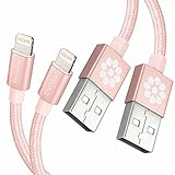 F-color iPhone 7 charger 6 Feet iPhone 6s charging cable iPhone 7 rose gold charger for iPhone 7 7 Plus 6S 6 Plus 5 5S 5C SE, iPad Air 3 Mini 4 iPad Pro Rose Gold Pink, 2 Pack